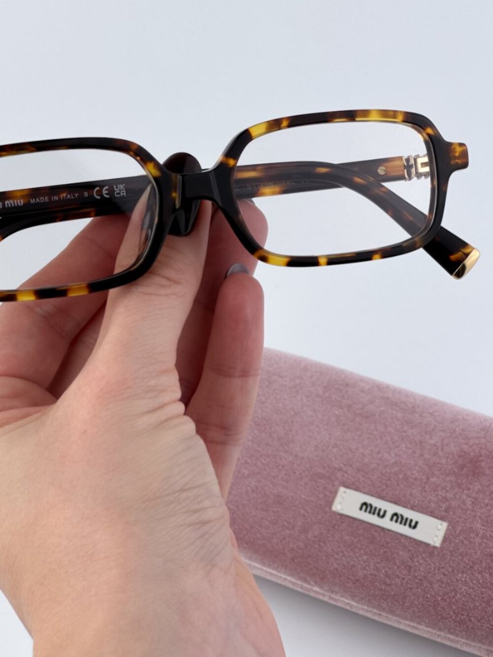 MIU MIU MU11ZS 14L08N HAVANA HONEY CLEAR BLUE LIGHT FILTER RECTANGLE EYEGLASSES